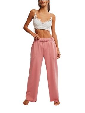 Free People Don’t Wait Up Lounge Pants in Rose Dawn NWT Effortless Boho Luxury S